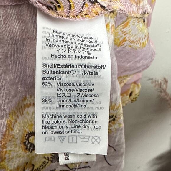 MADEWELL Linen-Blend Ruffle-Cuff Wrap Dress in Dutch Dandelions Sz XS {K7} - Picture 5 of 6